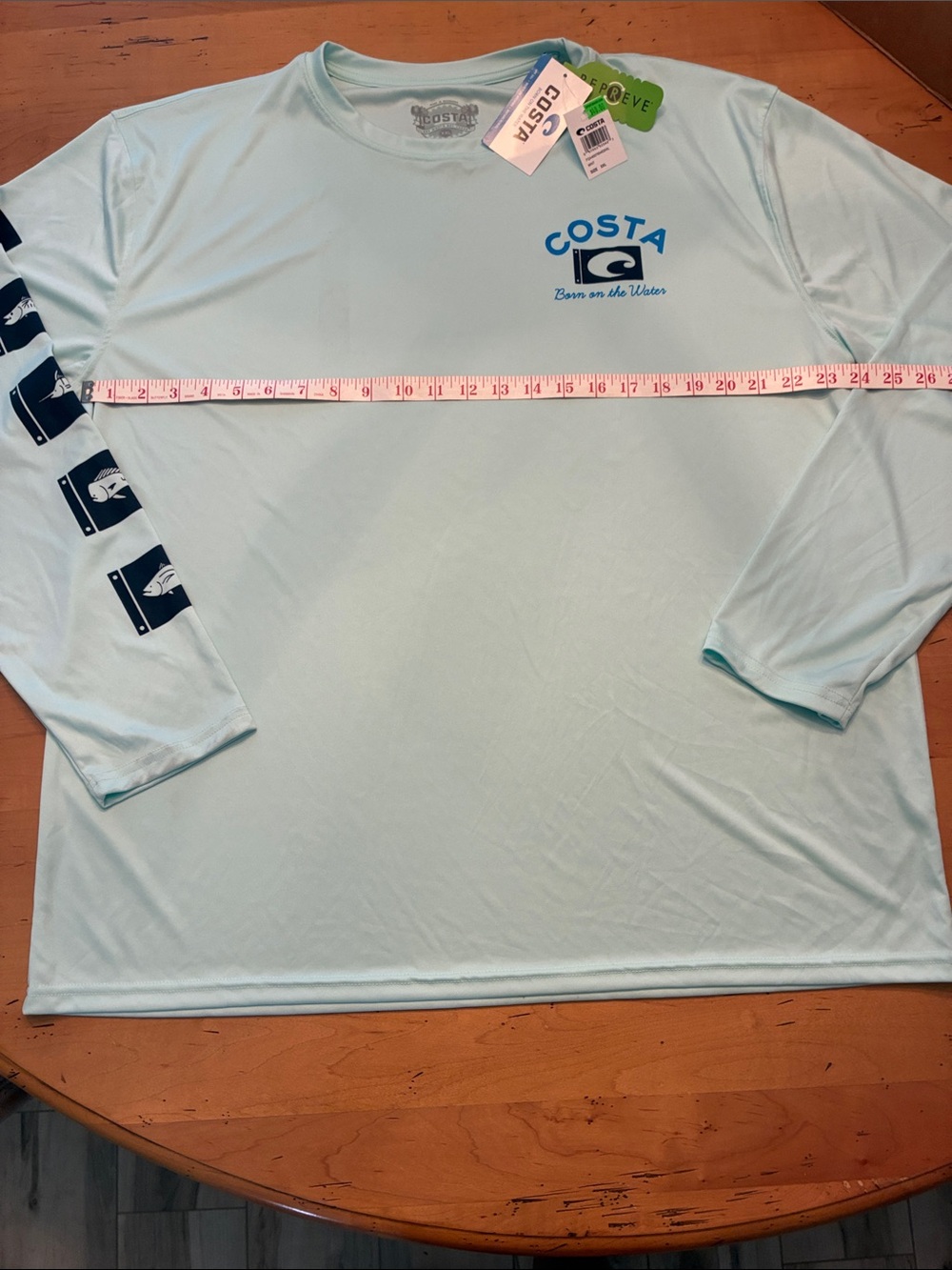COSTA Men’s NWT Mint Green Long Sleeve Fishing Tee With Navy Sleeve Graphics XXL - Picture 4 of 9